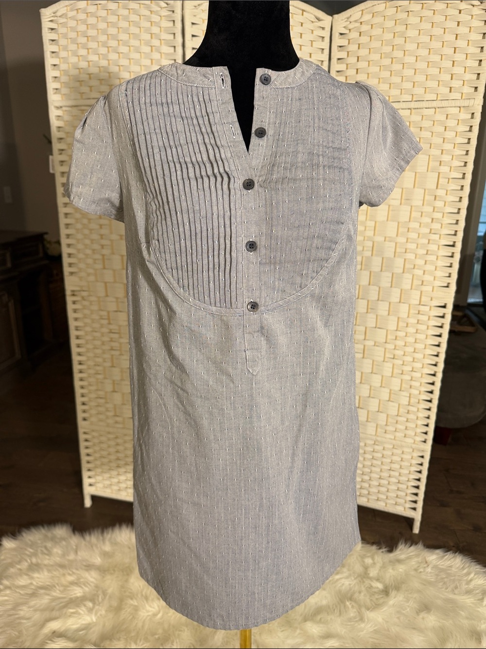 Cooperative Light Gray Short-Sleeve Pintuck Front Tee Dress